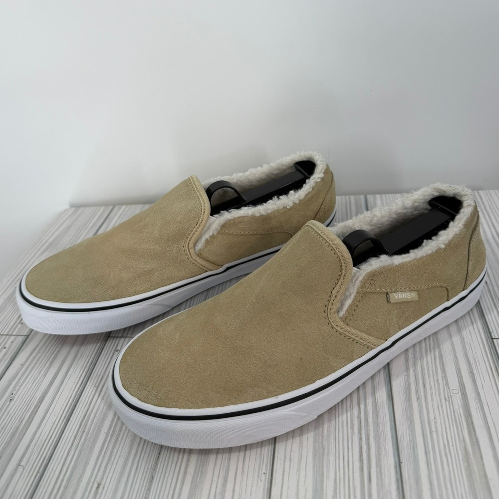 Vans Classic Slip-On Tan Suede‎ Sherpa Lined Sneakers Womens Size 9.5 - Picture 3 of 10